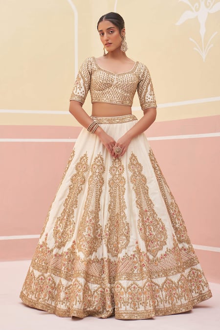 Shop Angad Singh Ivory , Crepe, Organza Embroidery, Zardozi Vintage Bridal Lehenga Set Online at Aza Fashions Shop_Angad Singh_Ivory , Crepe, Organza Embroidery, Zardozi Vintage Bridal Lehenga Set _Online_at_Aza_Fashions