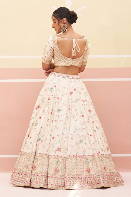 Shop Angad Singh Ivory Silk, Crepe, Chiffon Embroidery, Zari, Floral Thread Bridal Lehenga Set at Aza Fashions Shop_Angad Singh_Ivory Silk, Crepe, Chiffon Embroidery, Zari, Floral Thread Bridal Lehenga Set _at_Aza_Fashions