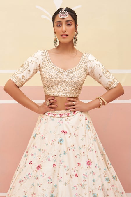 Shop Angad Singh Ivory Silk, Crepe, Chiffon Embroidery, Zari, Floral Thread Bridal Lehenga Set Online at Aza Fashions Shop_Angad Singh_Ivory Silk, Crepe, Chiffon Embroidery, Zari, Floral Thread Bridal Lehenga Set _Online_at_Aza_Fashions