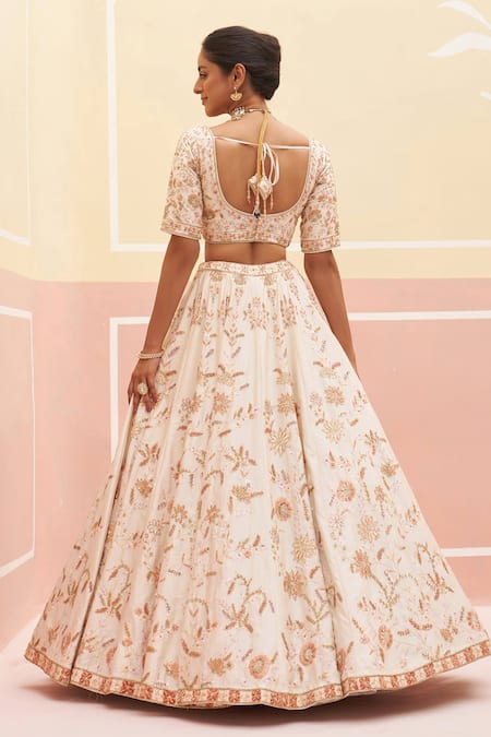 Shop Angad Singh Ivory Silk, Crepe, Chiffon Embroidery, Sequins Floral Jaal Bridal Lehenga Set at Aza Fashions Shop_Angad Singh_Ivory Silk, Crepe, Chiffon Embroidery, Sequins Floral Jaal Bridal Lehenga Set _at_Aza_Fashions