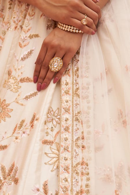 Shop Angad Singh Ivory Silk, Crepe, Chiffon Embroidery, Sequins Floral Jaal Bridal Lehenga Set Online at Aza Fashions Shop_Angad Singh_Ivory Silk, Crepe, Chiffon Embroidery, Sequins Floral Jaal Bridal Lehenga Set _Online_at_Aza_Fashions