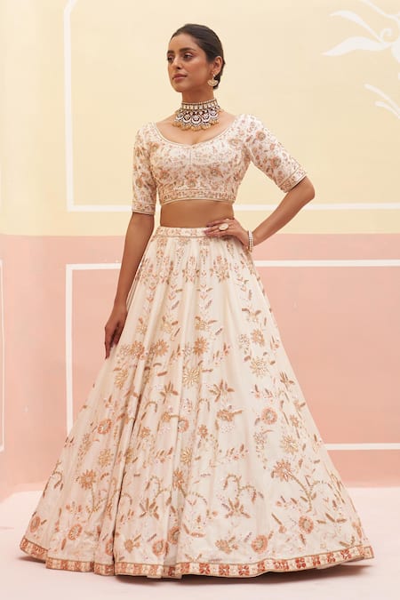 Angad Singh Ivory Silk, Crepe, Chiffon Embroidery, Sequins Floral Jaal Bridal Lehenga Set at Aza Fashions Angad Singh_Ivory Silk, Crepe, Chiffon Embroidery, Sequins Floral Jaal Bridal Lehenga Set _at_Aza_Fashions