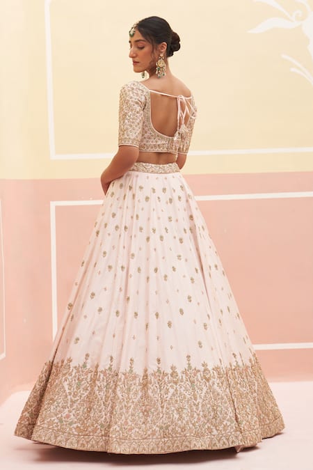 Shop Angad Singh Ivory Silk, Crepe, Chiffon Embroidery, Floral Mughal Bridal Lehenga Set at Aza Fashions Shop_Angad Singh_Ivory Silk, Crepe, Chiffon Embroidery, Floral Mughal Bridal Lehenga Set _at_Aza_Fashions