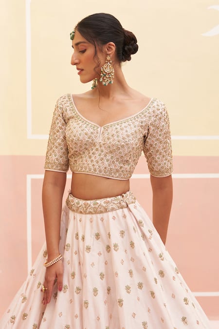 Angad Singh Ivory Silk, Crepe, Chiffon Embroidery, Floral Mughal Bridal Lehenga Set at Aza Fashions Angad Singh_Ivory Silk, Crepe, Chiffon Embroidery, Floral Mughal Bridal Lehenga Set _at_Aza_Fashions