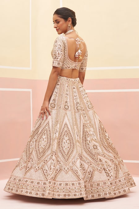 Shop Angad Singh Pink Silk, Crepe Sequins, Embroidery, Zari V-neck Vintage Jaal Lehenga Set at Aza Fashions Shop_Angad Singh_Pink Silk, Crepe Sequins, Embroidery, Zari V-neck Vintage Jaal Lehenga Set _at_Aza_Fashions