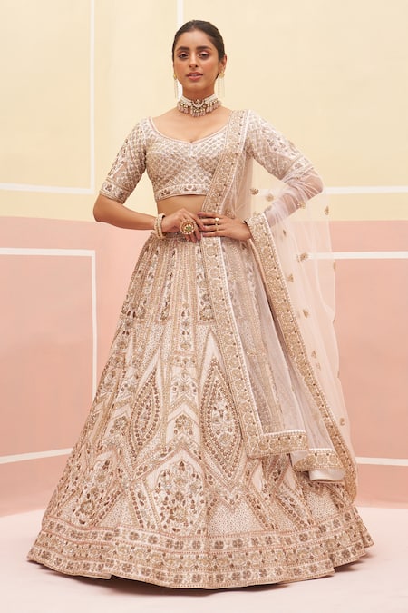 Buy Angad Singh Pink Silk, Crepe Sequins, Embroidery, Zari V-neck Vintage Jaal Lehenga Set Online at Aza Fashions Buy_Angad Singh_Pink Silk, Crepe Sequins, Embroidery, Zari V-neck Vintage Jaal Lehenga Set _Online_at_Aza_Fashions