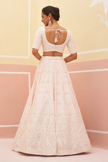 Shop Angad Singh Pink Silk, Crepe Sequins, Cut Work, Floral Dabka Embroidered Bridal Lehenga Set at Aza Fashions Shop_Angad Singh_Pink Silk, Crepe Sequins, Cut Work, Floral Dabka Embroidered Bridal Lehenga Set _at_Aza_Fashions