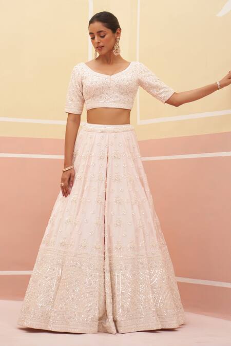 Angad Singh Pink Silk, Crepe Sequins, Cut Work, Floral Dabka Embroidered Bridal Lehenga Set at Aza Fashions Angad Singh_Pink Silk, Crepe Sequins, Cut Work, Floral Dabka Embroidered Bridal Lehenga Set _at_Aza_Fashions