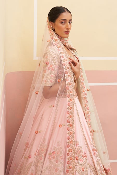 Angad Singh Pink Silk, Crepe, Chiffon Cut Work, Sequins, Zari, Thread And Bridal Lehenga Set Online at Aza Fashions Angad Singh_Pink Silk, Crepe, Chiffon Cut Work, Sequins, Zari, Thread And Bridal Lehenga Set _Online_at_Aza_Fashions