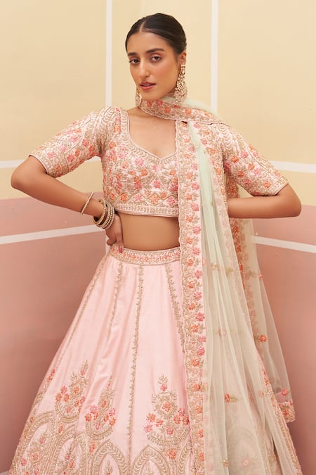 Buy Angad Singh Pink Silk, Crepe, Chiffon Cut Work, Sequins, Zari, Thread And Bridal Lehenga Set Online at Aza Fashions Buy_Angad Singh_Pink Silk, Crepe, Chiffon Cut Work, Sequins, Zari, Thread And Bridal Lehenga Set _Online_at_Aza_Fashions