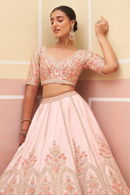 Angad Singh Pink Silk, Crepe, Chiffon Cut Work, Sequins, Zari, Thread And Bridal Lehenga Set at Aza Fashions Angad Singh_Pink Silk, Crepe, Chiffon Cut Work, Sequins, Zari, Thread And Bridal Lehenga Set _at_Aza_Fashions