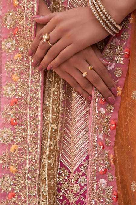 Buy_Angad Singh_Pink Silk, Crepe, Chiffon Zardozi And Applique Embroidered Bridal Lehenga Set _Online_at_Aza_Fashions