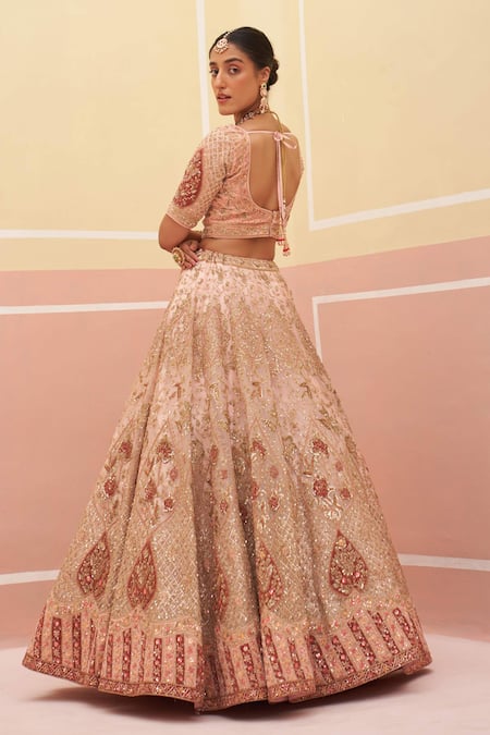 Buy Angad Singh Peach Organza, Crepe Embroidery, Sequins, Diamonds, Vintage Bridal Lehenga Set Buy_Angad Singh_Peach Organza, Crepe Embroidery, Sequins, Diamonds, Vintage Bridal Lehenga Set