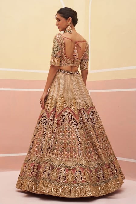Shop Angad Singh Pink Organza, Crepe Sequins, Embroidery, Mughal Applique Bridal Lehenga Set at Aza Fashions Shop_Angad Singh_Pink Organza, Crepe Sequins, Embroidery, Mughal Applique Bridal Lehenga Set _at_Aza_Fashions