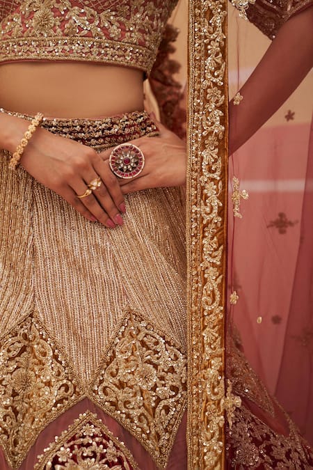 Buy Angad Singh Pink Organza, Crepe Sequins, Embroidery, Mughal Applique Bridal Lehenga Set Online at Aza Fashions Buy_Angad Singh_Pink Organza, Crepe Sequins, Embroidery, Mughal Applique Bridal Lehenga Set _Online_at_Aza_Fashions