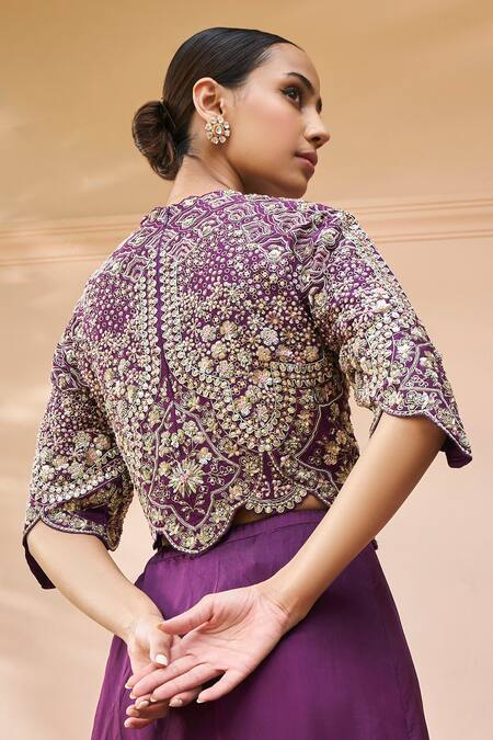Shop Osaa By Adarsh Purple Silk Embroidery Floral Top With Skirt at Aza Fashions Shop_Osaa By Adarsh_Purple Silk Embroidery Floral Top With Skirt_at_Aza_Fashions