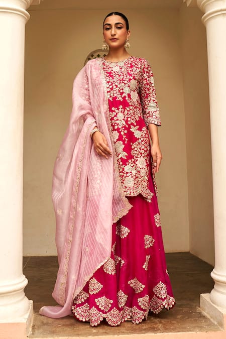 Osaa by Adarsh Floral Zardozi Embroidered Kurta Sharara Set 