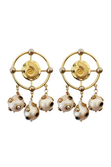 Shop Radhika Agrawal Jewels Gold Plated Crystals, Pearls Joe Bead Drop Danglers at Aza Fashions Shop_Radhika Agrawal Jewels_Gold Plated Crystals, Pearls Joe Bead Drop Danglers_at_Aza_Fashions