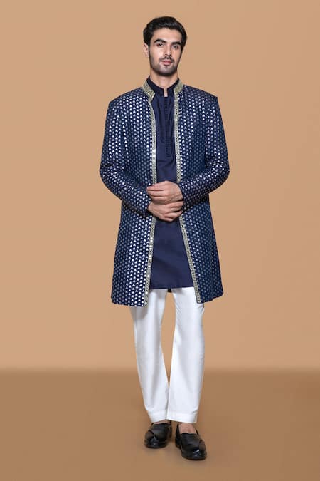 Sanjev Marwaaha 3D Applique Embellished Jacket Kurta Set 