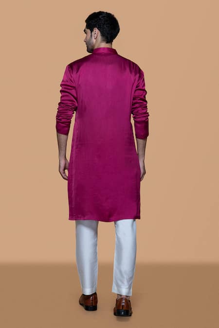 Shop Sanjev Marwaaha Magenta Cotton, Silk, Modal Zari, Sequins Zardozi Embroidered Kurta With Pant at Aza Fashions Shop_Sanjev Marwaaha_Magenta Cotton, Silk, Modal Zari, Sequins Zardozi Embroidered Kurta With Pant_at_Aza_Fashions