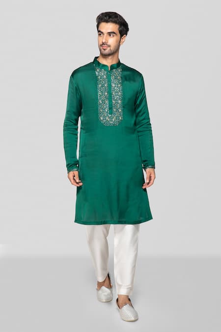 Sanjev Marwaaha Crystal Embroidered Placket Kurta With Pant 