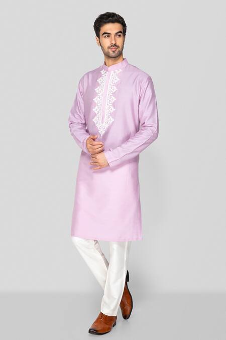 Buy Sanjev Marwaaha Purple Cotton, Silk Embroidery Floral Applique Embellished Kurta With Pant Online at Aza Fashions Buy_Sanjev Marwaaha_Purple Cotton, Silk Embroidery Floral Applique Embellished Kurta With Pant_Online_at_Aza_Fashions