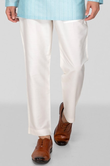 Buy_Sanjev Marwaaha_Sky Blue Cotton, Silk Sequins, Embroidery Handblock Print Short Kurta With Pant _Online_at_Aza_Fashions