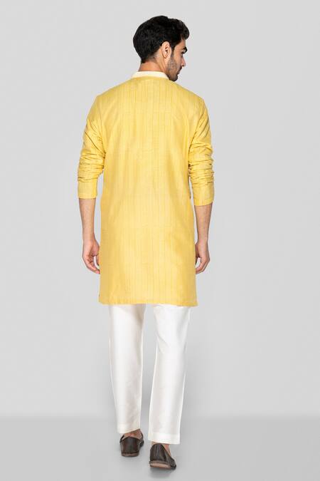 Shop Sanjev Marwaaha Yellow Cotton, Silk Sequins, Embroidery Handblock Print Kurta With Pant at Aza Fashions Shop_Sanjev Marwaaha_Yellow Cotton, Silk Sequins, Embroidery Handblock Print Kurta With Pant_at_Aza_Fashions