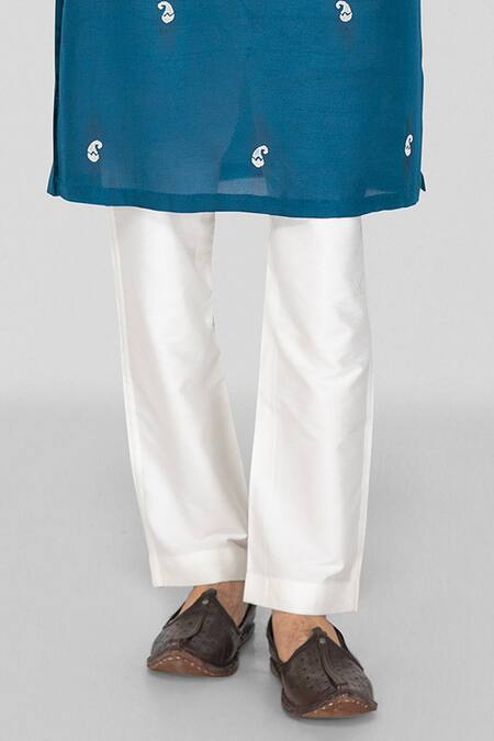 Sanjev Marwaaha_Blue Cotton, Silk Embroidery Paisley Kurta With Pant_Online_at_Aza_Fashions
