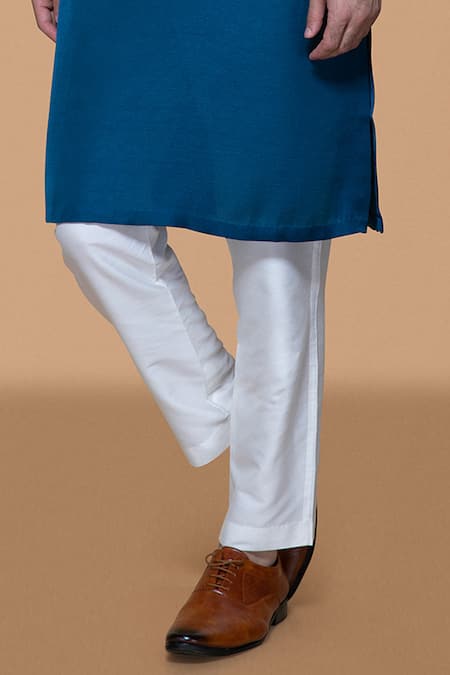 Buy_Sanjev Marwaaha_Blue Cotton, Silk Embroidery Floral Placket Kurta With Pant_Online_at_Aza_Fashions