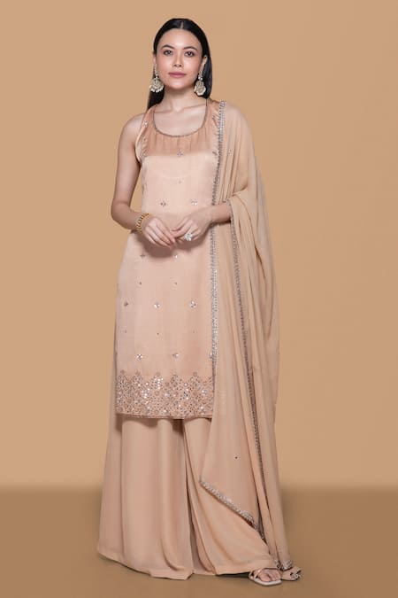 Sanjev Marwaaha Mirror Embroidered Kurta Palazzo Set 