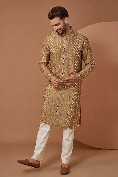 Kasbah Mirror Work Mandarin Collar Kurta & Pant Set 