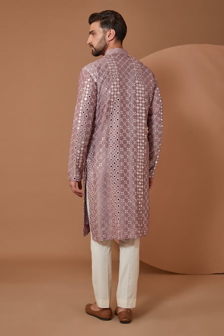 Kasbah Mirror Work Mandarin Collar Kurta & Pant Set 