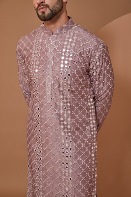 Buy Kasbah Purple Silk Mirrors, Embroidery Work Mandarin Collar Kurta And Pant Set Online at Aza Fashions Buy_Kasbah_Purple Silk Mirrors, Embroidery Work Mandarin Collar Kurta And Pant Set _Online_at_Aza_Fashions
