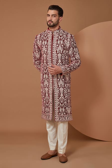 Kasbah Jamawar Embroidered Velvet Sherwani Set 