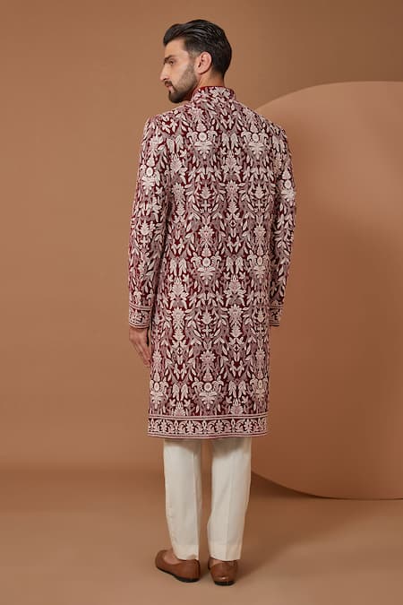 Kasbah Jamawar Embroidered Velvet Sherwani Set 