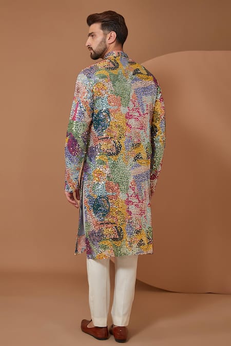 Shop Kasbah Multi Color Georgette, Cotton Sequins Abstract Embellished Kurta Set at Aza Fashions Shop_Kasbah_Multi Color Georgette, Cotton Sequins Abstract Embellished Kurta Set _at_Aza_Fashions