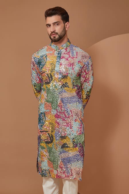 Buy Kasbah Multi Color Georgette, Cotton Sequins Abstract Embellished Kurta Set Online at Aza Fashions Buy_Kasbah_Multi Color Georgette, Cotton Sequins Abstract Embellished Kurta Set _Online_at_Aza_Fashions