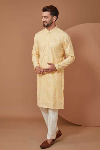 Buy Kasbah Yellow Chanderi Embroidery Thread Kurta Set at Aza Fashions Buy_Kasbah_Yellow Chanderi Embroidery Thread Kurta Set _at_Aza_Fashions