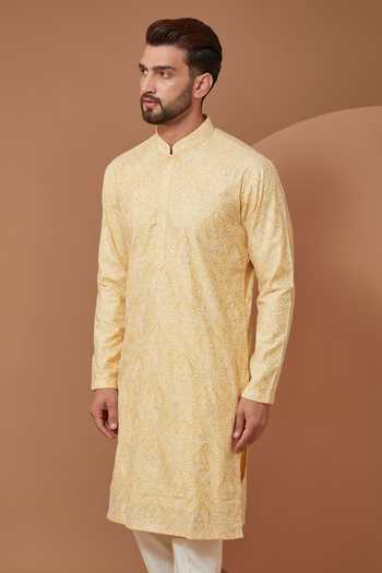 Buy Kasbah Yellow Chanderi Embroidery Thread Kurta Set Online at Aza Fashions Buy_Kasbah_Yellow Chanderi Embroidery Thread Kurta Set _Online_at_Aza_Fashions