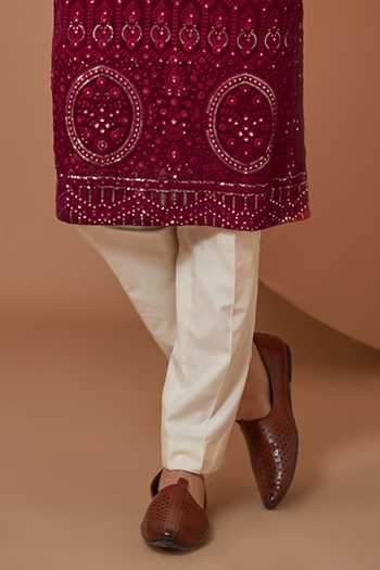 Kasbah Maroon Georgette, Cotton Sequins, Embroidery Dua Tone Kurta Set Online at Aza Fashions Kasbah_Maroon Georgette, Cotton Sequins, Embroidery Dua Tone Kurta Set _Online_at_Aza_Fashions