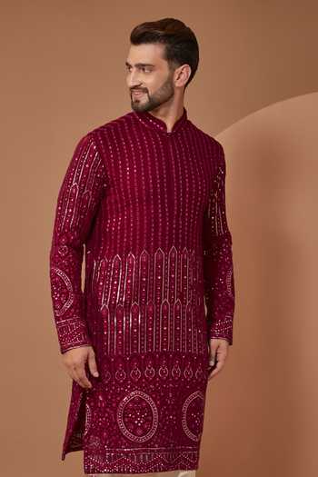 Buy Kasbah Maroon Georgette, Cotton Sequins, Embroidery Dua Tone Kurta Set Online at Aza Fashions Buy_Kasbah_Maroon Georgette, Cotton Sequins, Embroidery Dua Tone Kurta Set _Online_at_Aza_Fashions