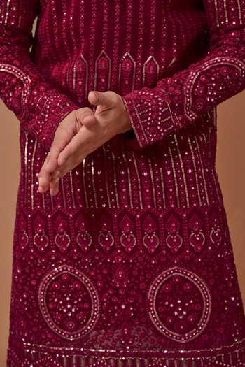 Shop Kasbah Maroon Georgette, Cotton Sequins, Embroidery Dua Tone Kurta Set Online at Aza Fashions Shop_Kasbah_Maroon Georgette, Cotton Sequins, Embroidery Dua Tone Kurta Set _Online_at_Aza_Fashions