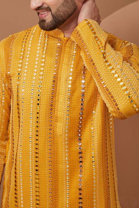 Buy_Kasbah_Yellow Georgette Mirrors Embroidered Kurta With Pant _Online_at_Aza_Fashions