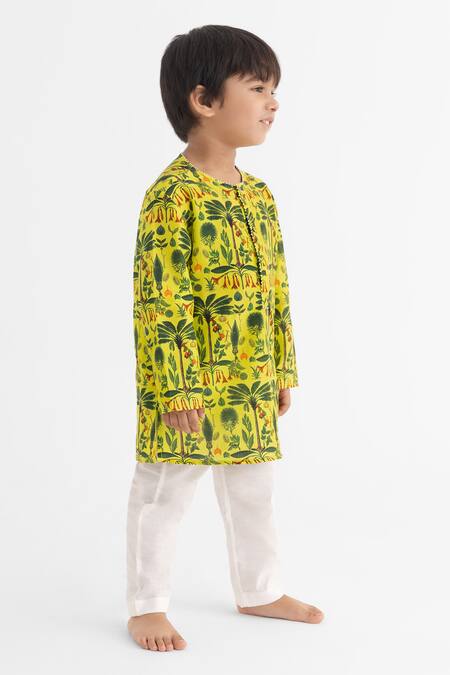 Buy_Ankid_Green Silk Chanderi Jaadui Jungle Print Kurta With Pyjama_Online_at_Aza_Fashions