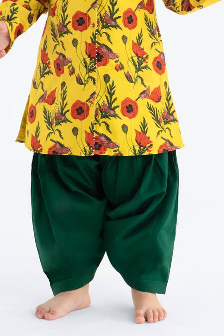 Ankid Yellow Silk Chanderi Sayani Chidiya Print Kurta With Salwar Online at Aza Fashions Ankid_Yellow Silk Chanderi Sayani Chidiya Print Kurta With Salwar_Online_at_Aza_Fashions