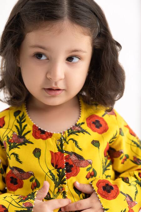 Buy Ankid Yellow Silk Chanderi Sayani Chidiya Print Kurta With Salwar Online at Aza Fashions Buy_Ankid_Yellow Silk Chanderi Sayani Chidiya Print Kurta With Salwar_Online_at_Aza_Fashions