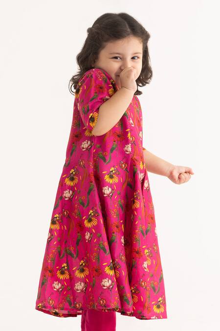 Ankid_Pink Silk Chanderi Chattur Tota Print Anarkali With Pyjama_Online_at_Aza_Fashions