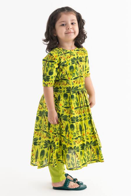 Ankid_Green Silk Chanderi Jaadui Jungle Print Anarkali With Pyjama_Online_at_Aza_Fashions