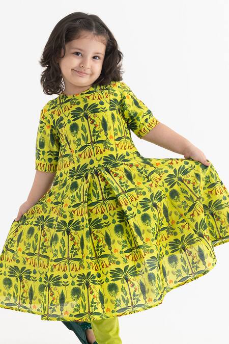 Buy_Ankid_Green Silk Chanderi Jaadui Jungle Print Anarkali With Pyjama_Online_at_Aza_Fashions
